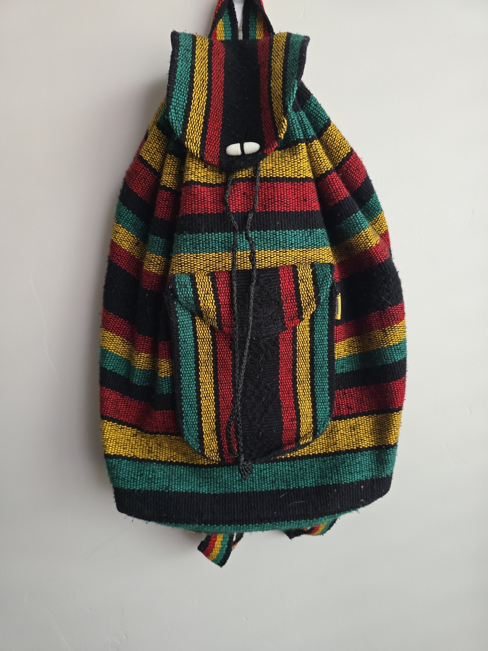 Striped Multicolor Woven Backpack - Black, Red, Green, Yellow